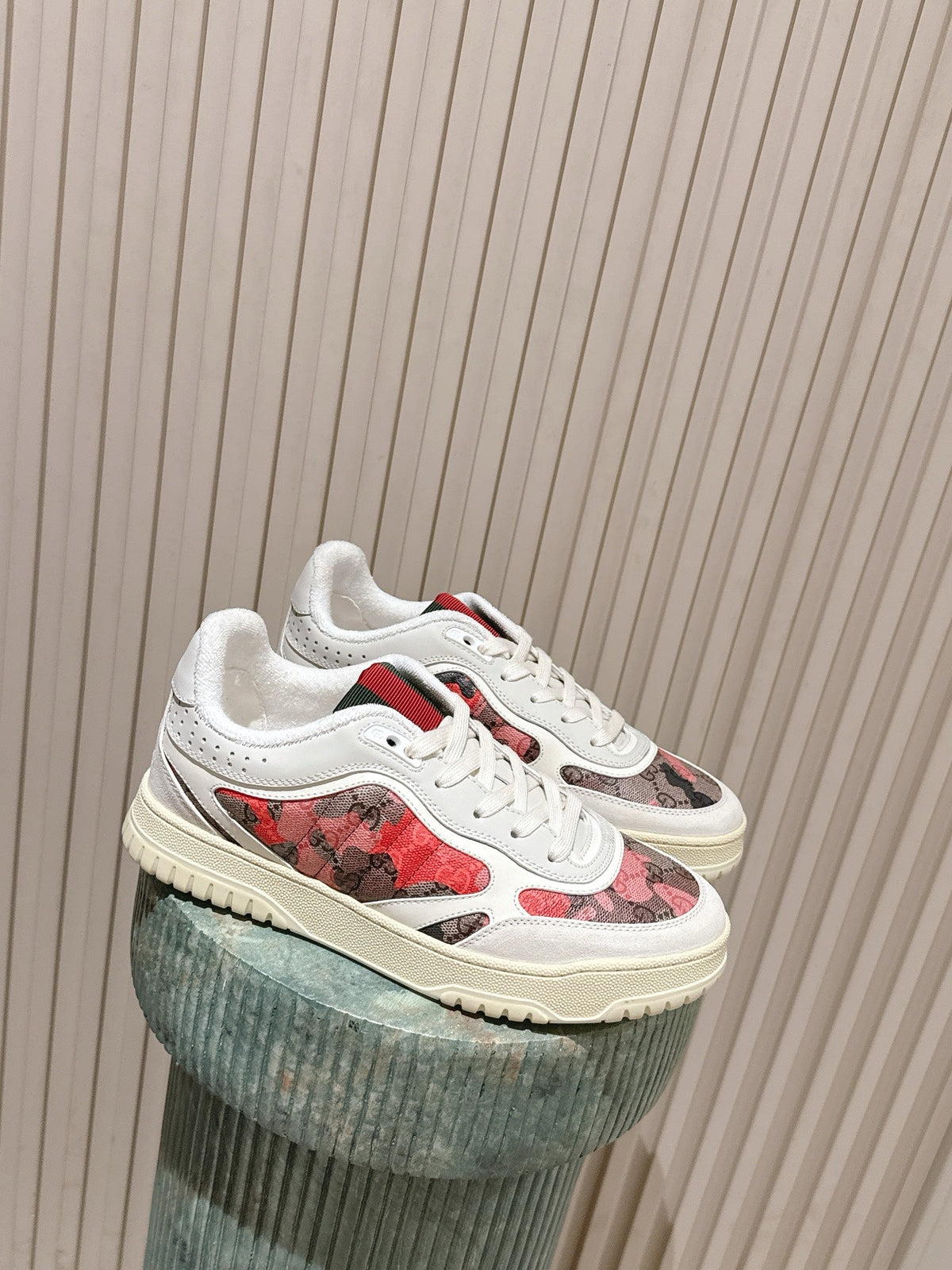 GG Re-Web Sneakers White Black Light Pink Calfskin 584475