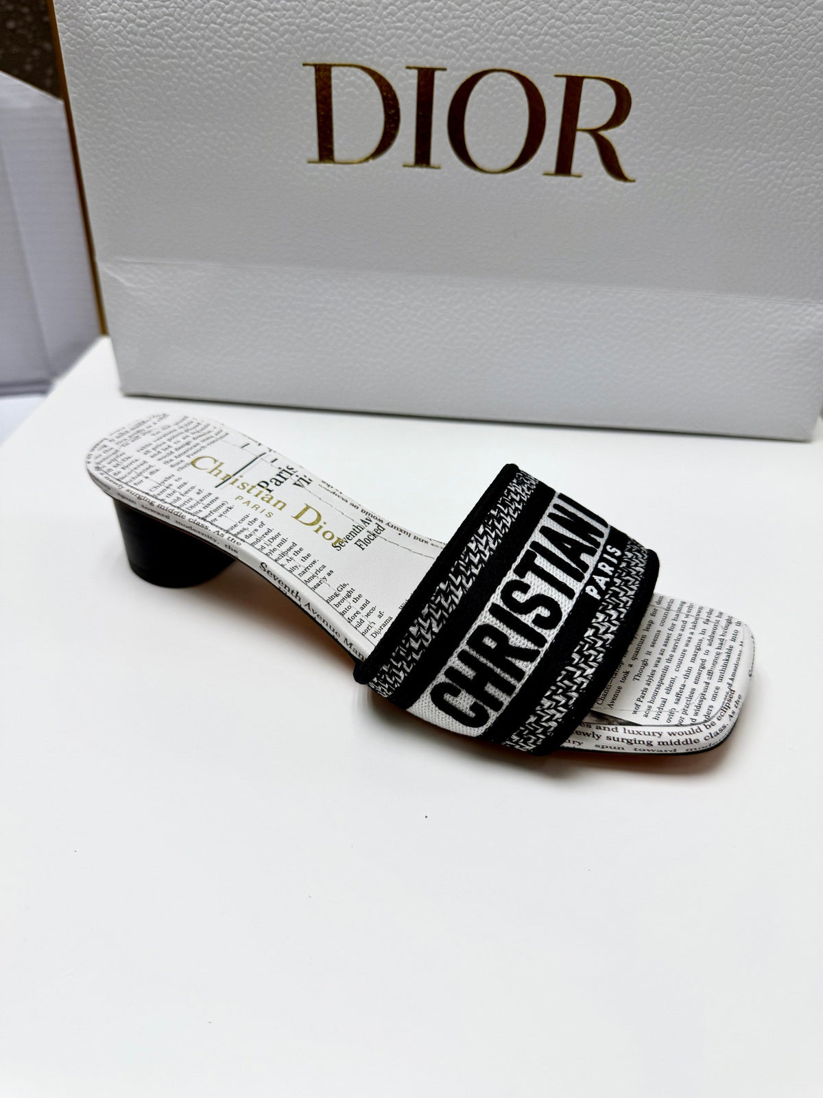 CD 26s Embroidered Slippers Black White Canvas Leather 683019