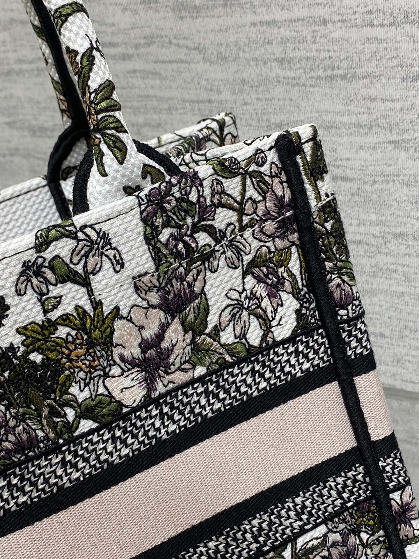 CD Small Dior Book Tote Full Floral Motif White Pink Cotton