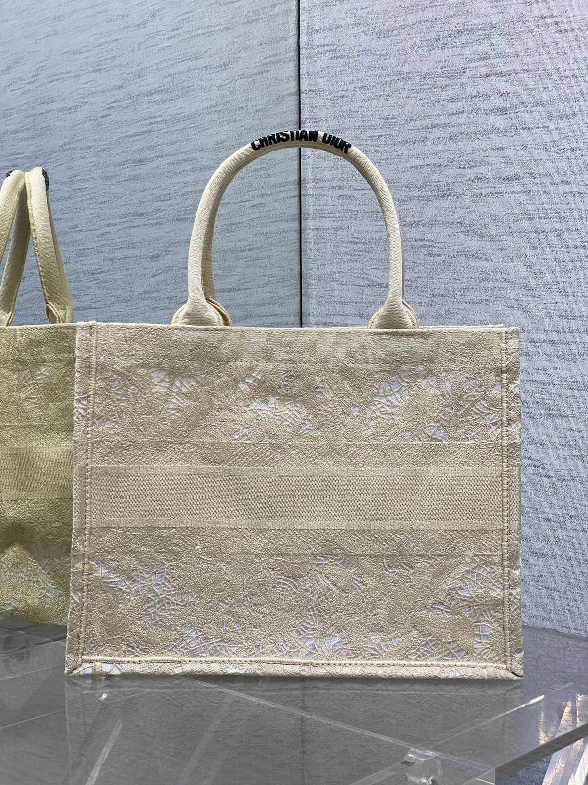 CD Small Dior Book Tote Scotland’s National Flower Pattern Beige Cotton