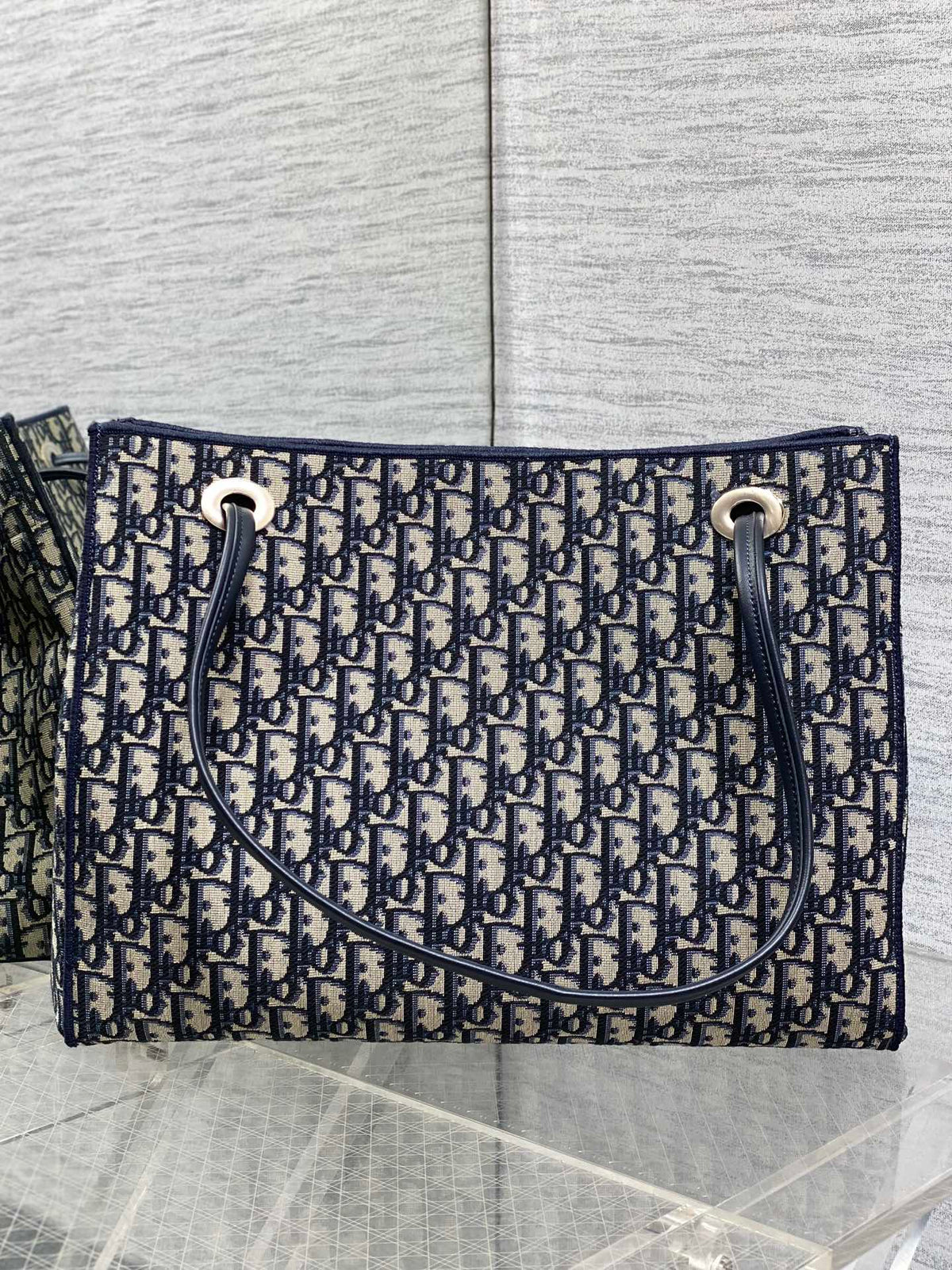 Dior 2026 Medium Shopping Bag 37cm Blue Beige Canvas Leather 284285
