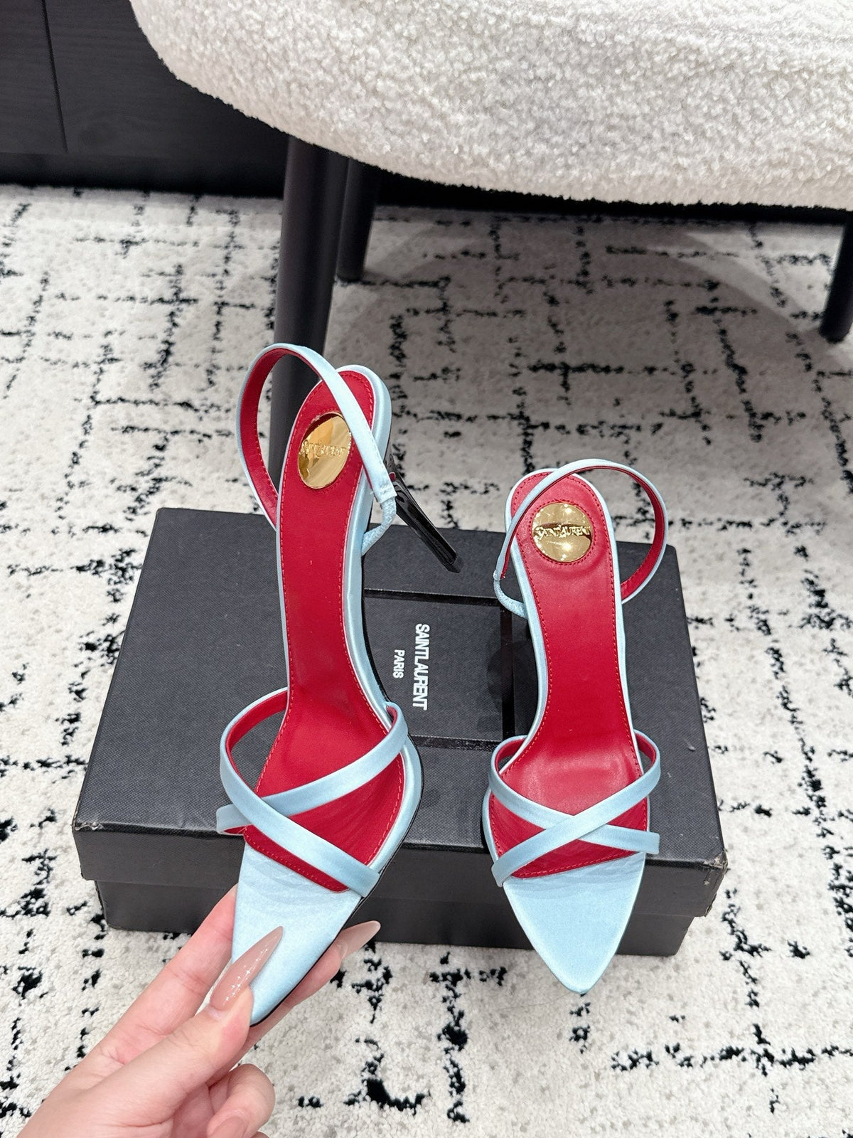 YSL Kirat Sandal 9.5cm Light Blue Satin 847158