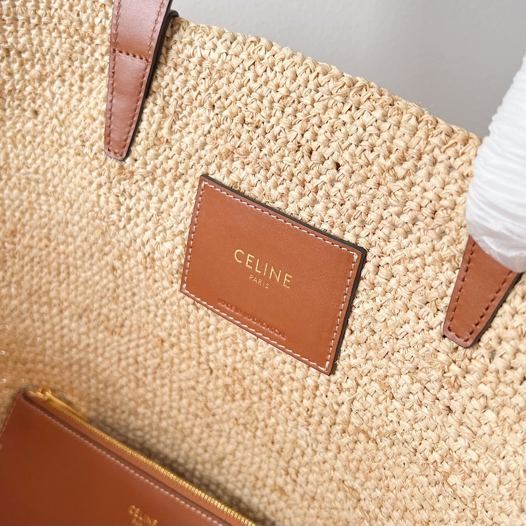 MEDIUM SUPPLE 30 CLASSIC PANIER BEIGE RAFFIA TAN CALFSKIN