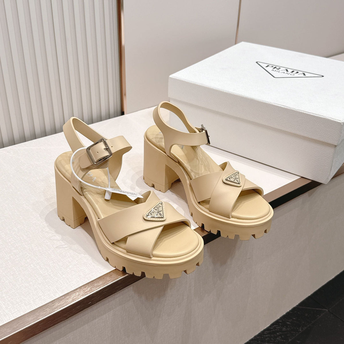 Prada 26s Monolith Sandals Beige Rubber 838137