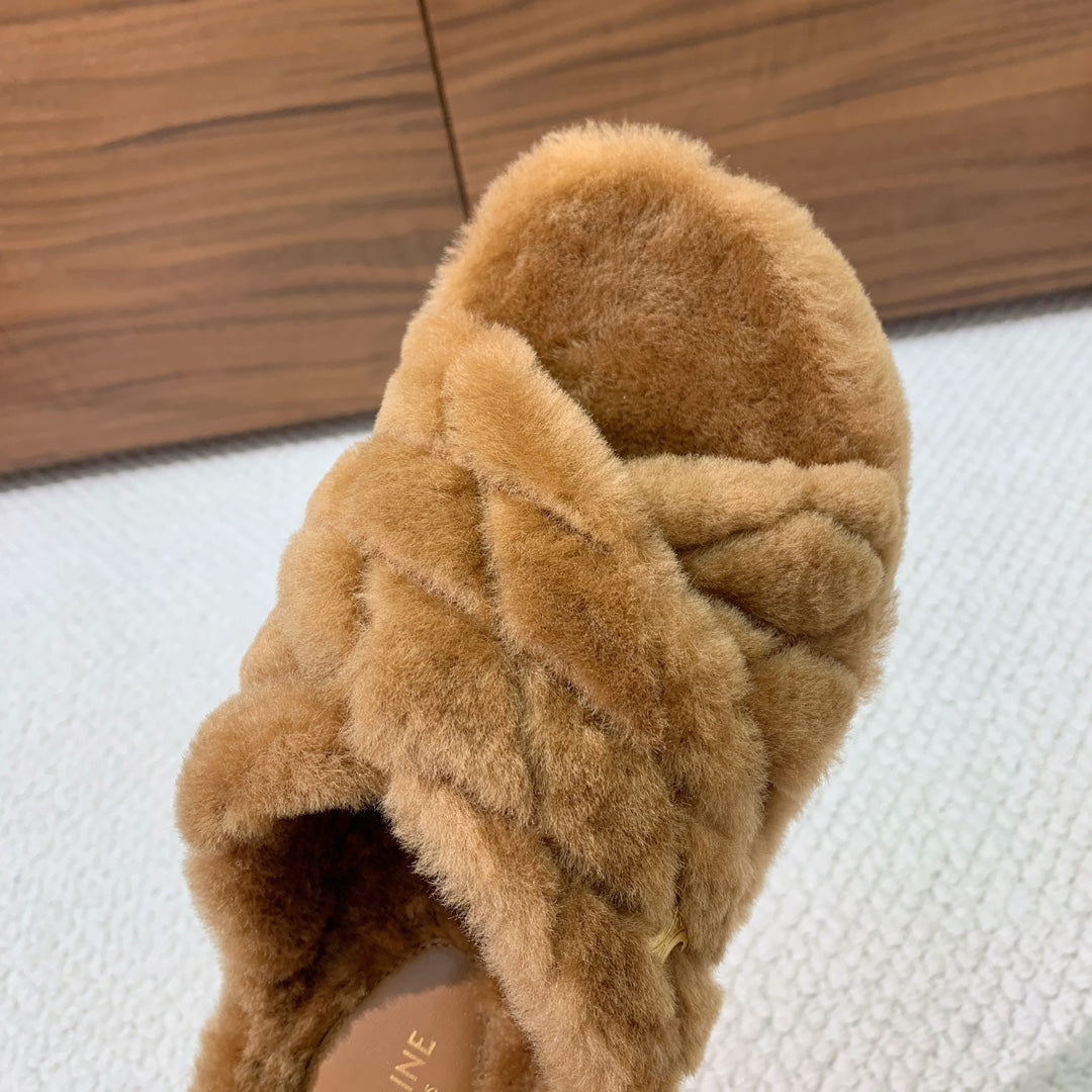 Celine 26s Cross-Strap Sandals In Brown Wool