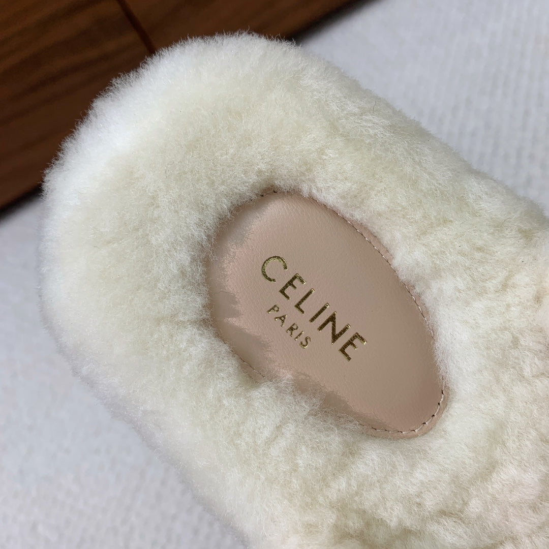 Celine 26s Two-Strap Quilted Sandals In White Wool