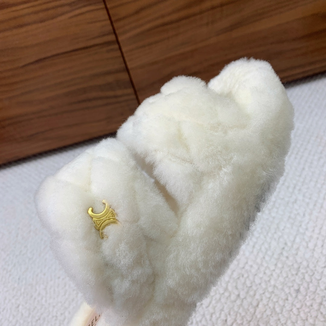 Celine 26s Two-Strap Quilted Sandals In White Wool