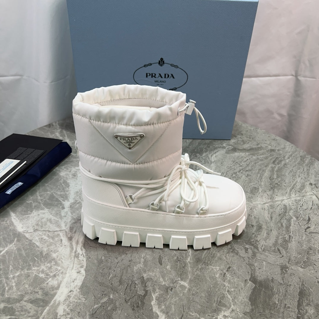 PRA Logo-Plaque Snow Boots White Recycled Polyamide Cowhide 454743