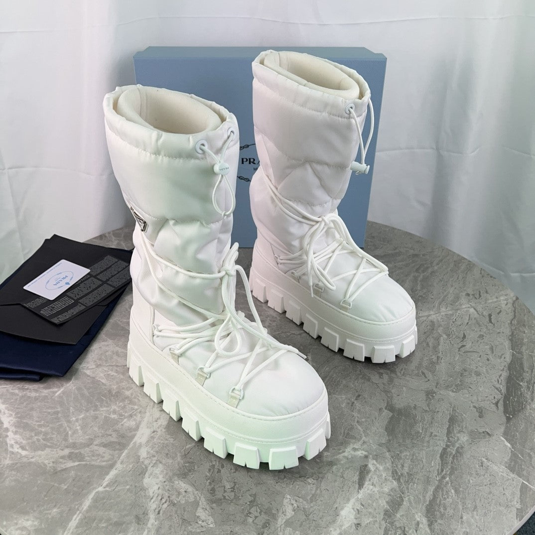 PRA Moon Boots White Recycled Nylon & Cowhide 454737