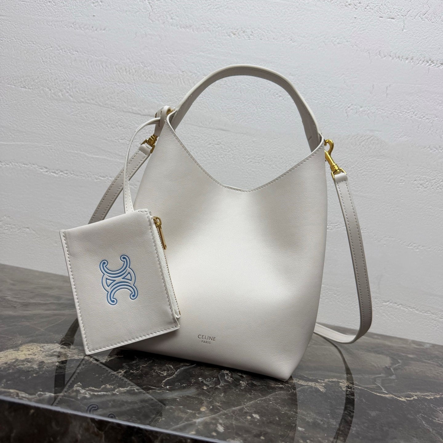 Celine Small Hobo White Supple Smooth Calfskin