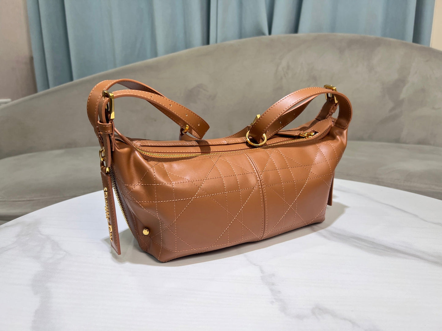 CD Hobo Bag 23 With Chain Brown Calfskin