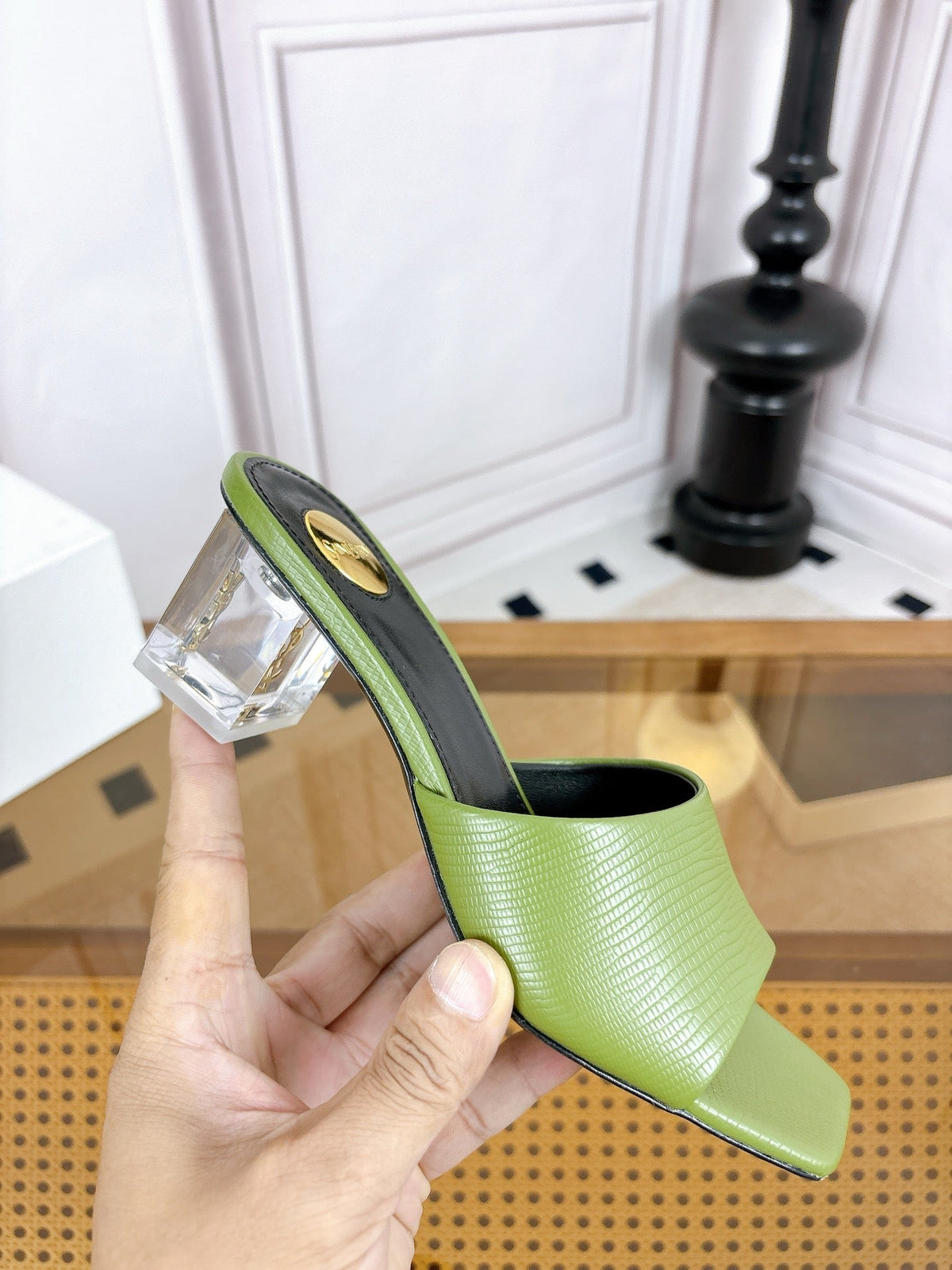 YSL High-Heeled Sandal 5.5cm Olive Leather 932052