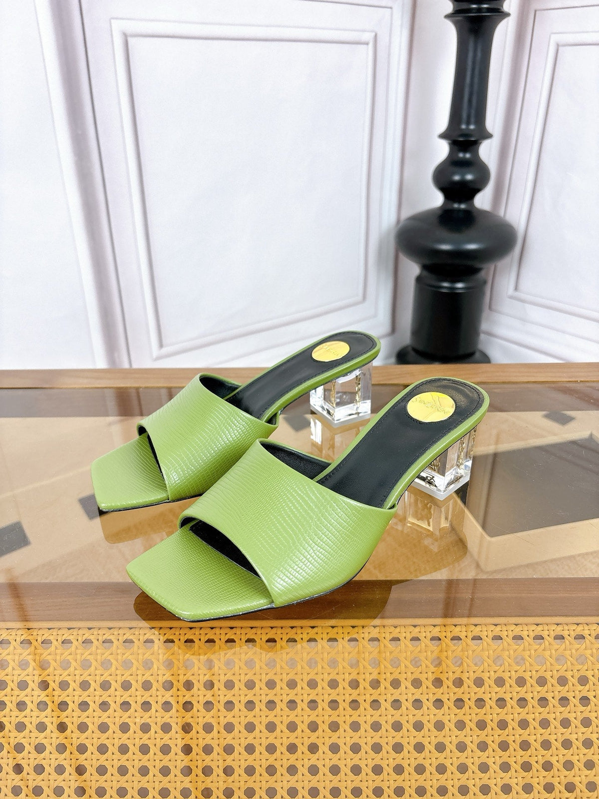 YSL High-Heeled Sandal 5.5cm Olive Leather 932052