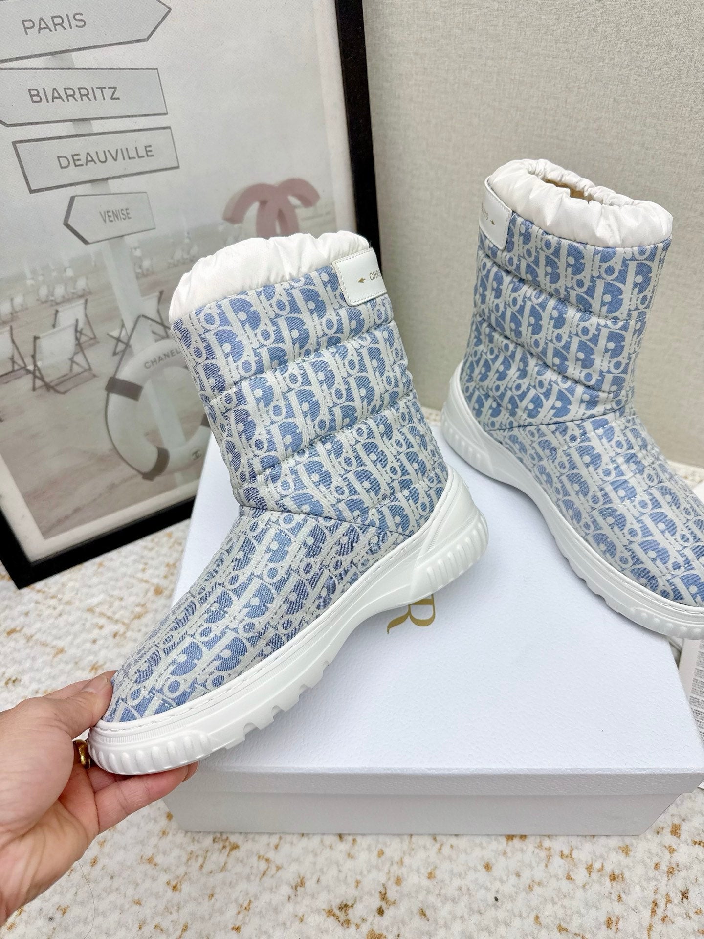 CD Alps Frost Ankle Boot Chambray Blue Oblique Quilted Nylon 530134