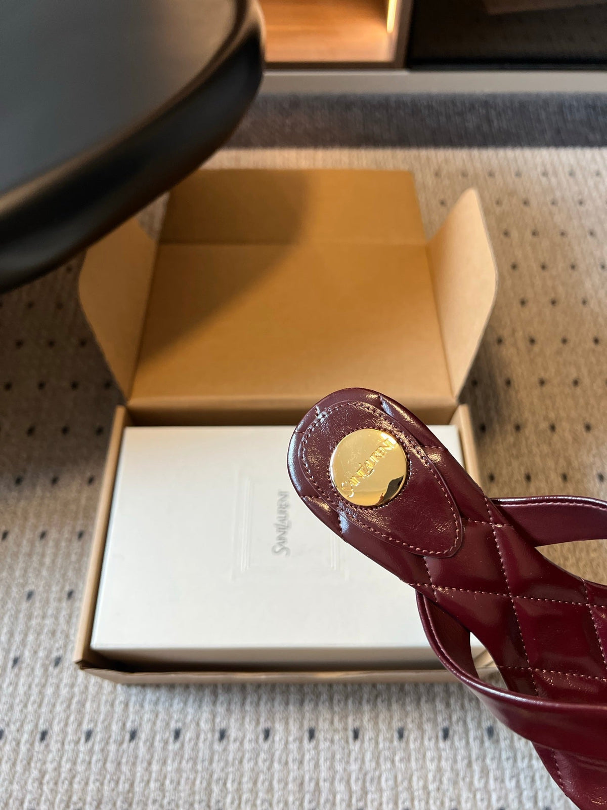 YSL Sip Sandal 4.5cm Burgundy Smooth Leather 932319