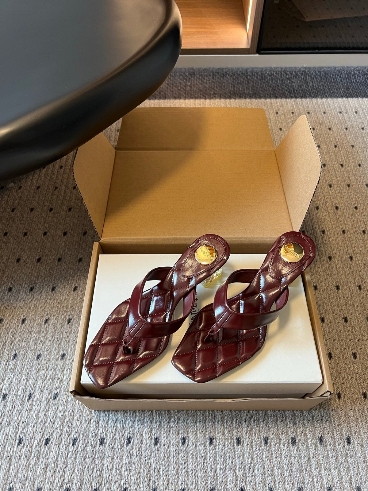 YSL Sip Sandal 4.5cm Burgundy Smooth Leather 932319