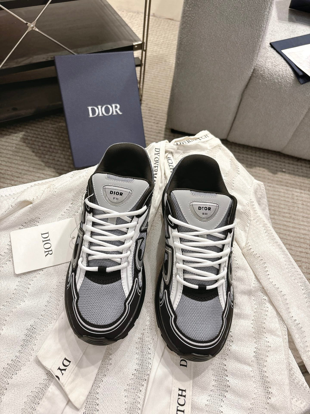 CD B30 Sneakers White Black Gray Technology Fabric 438323