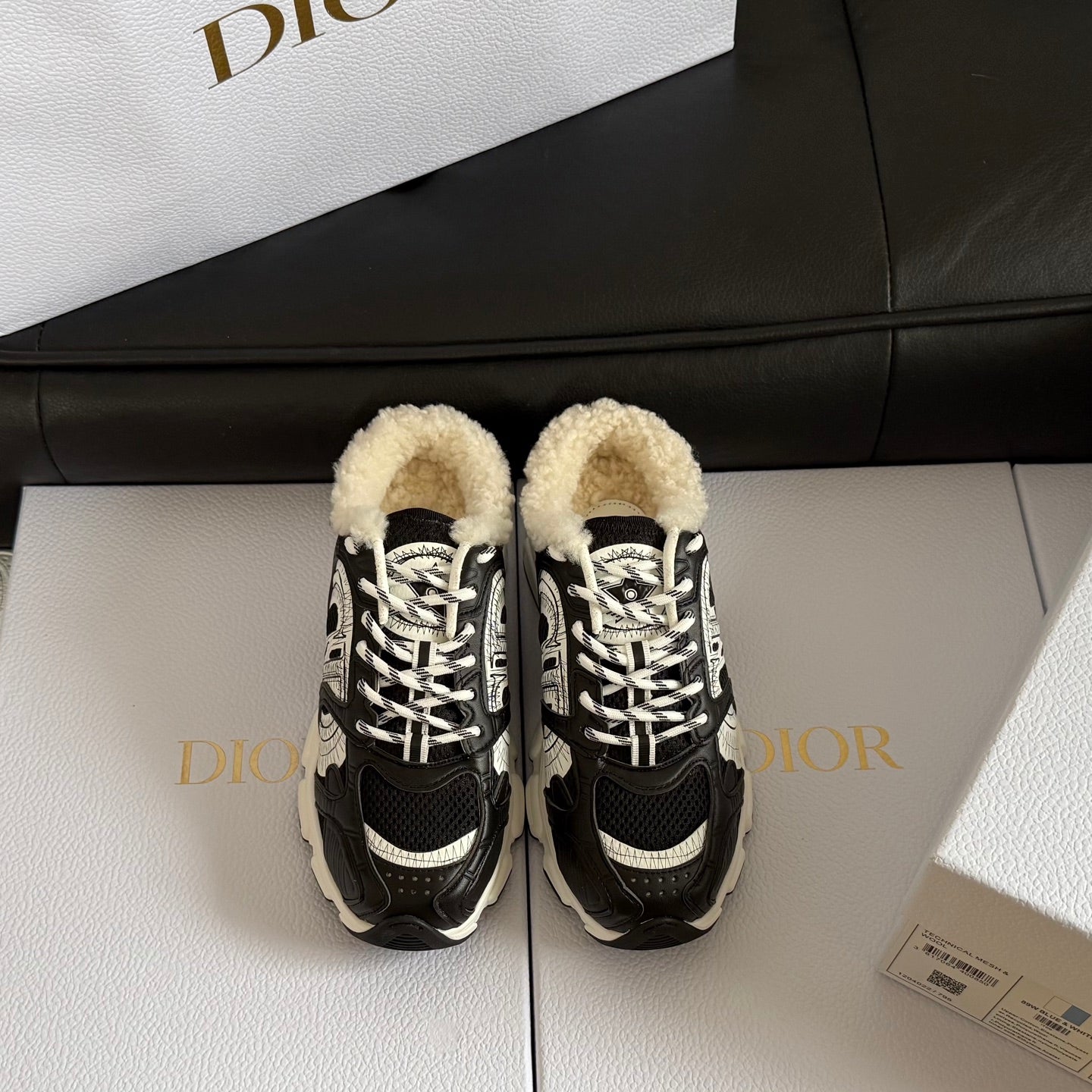 Dior 25 Chrono Sneakers Black Cream Mesh Suede Calfskin 531388