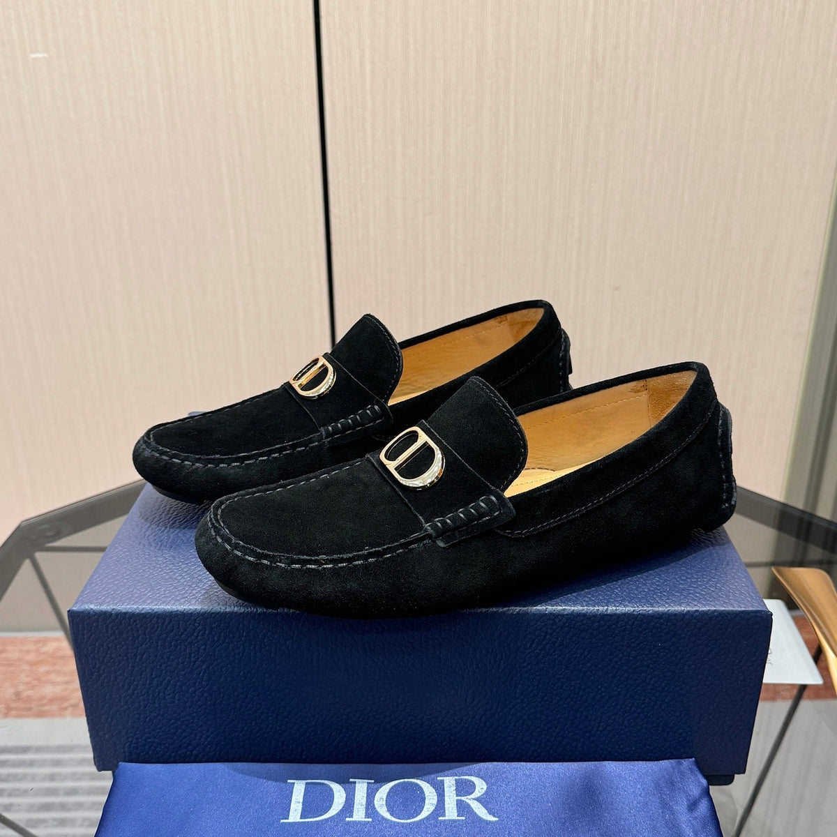 CD Odéon Men’s Loafer Black Gold Suede 664112