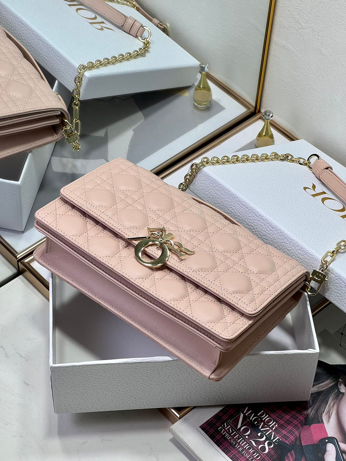 MY CD 24 TOP HANDLE BAG PASTEL PINK LAMBSKIN