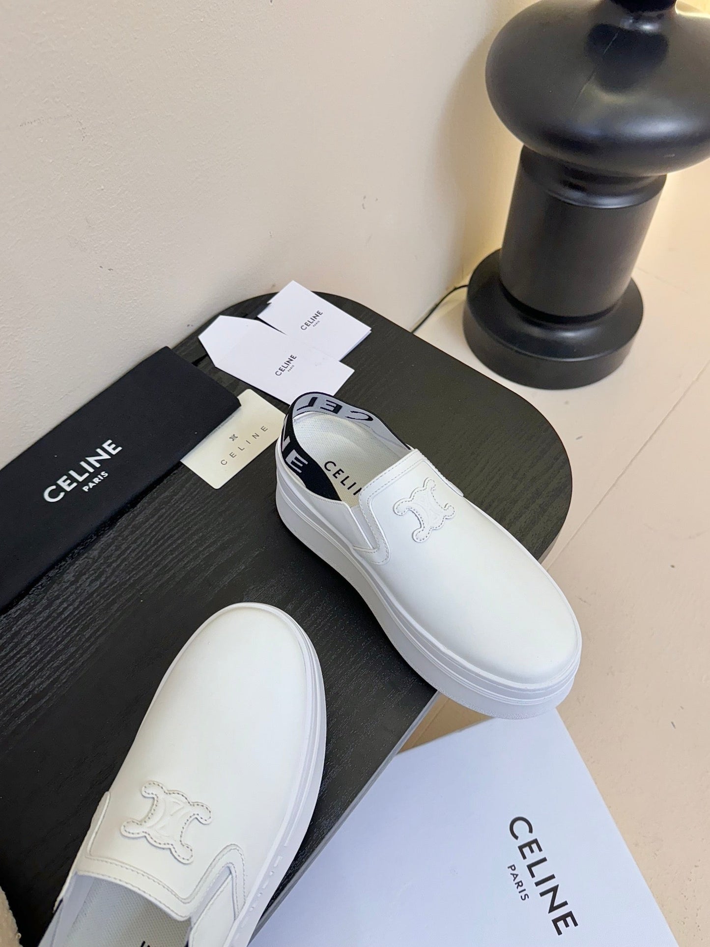 CELINE Block Wedge Mule White Calfskin 235721