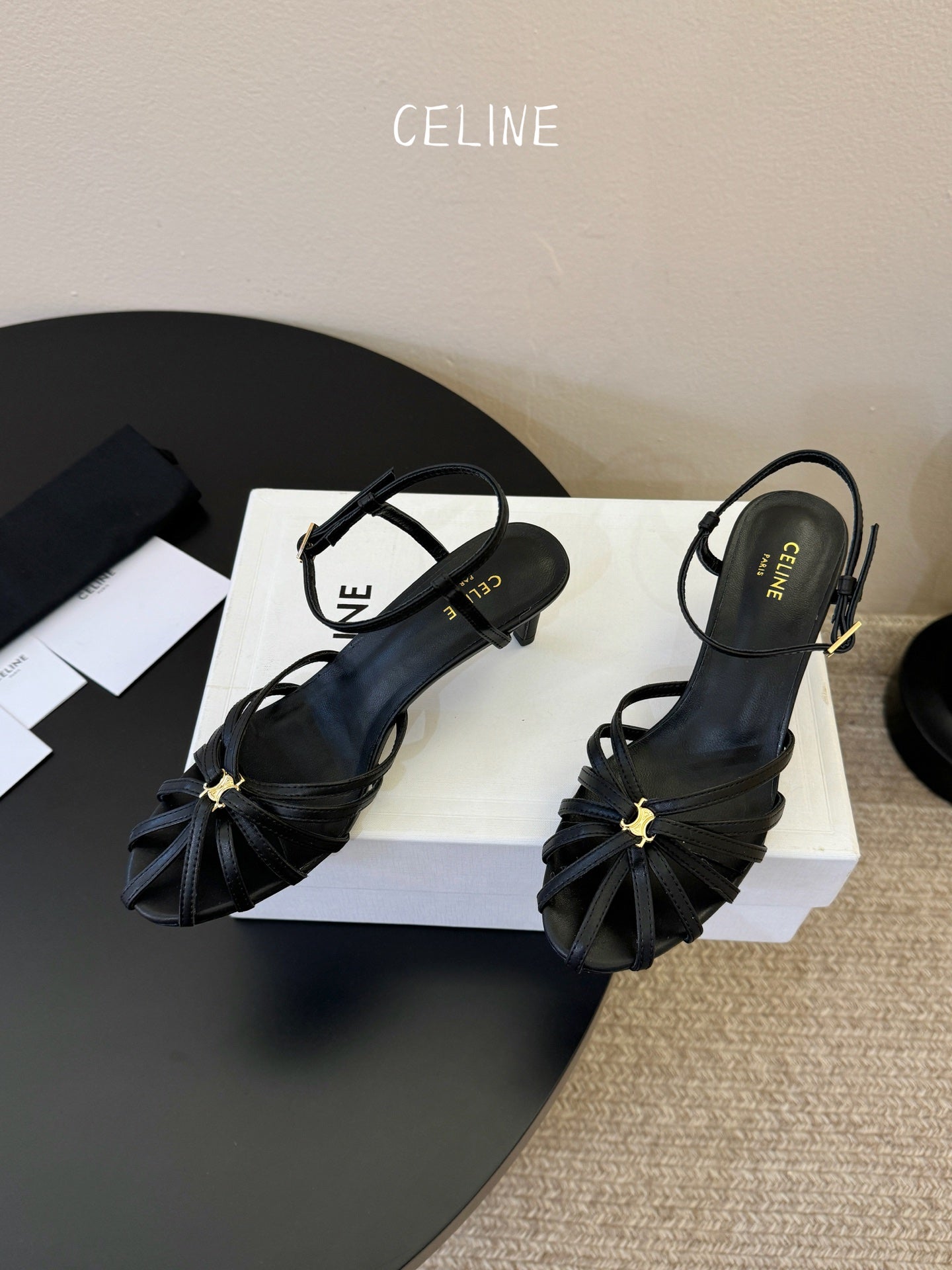 Celine Triomphe Sandal 6.5cm Black Lambskin 835889