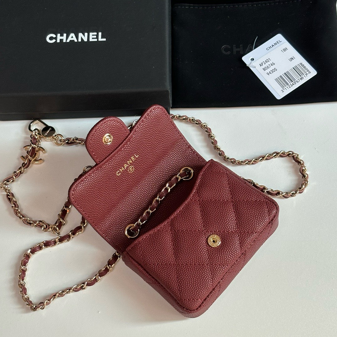 CC 26s Waist Belt Bag Chain Burgundy Caviar 212334
