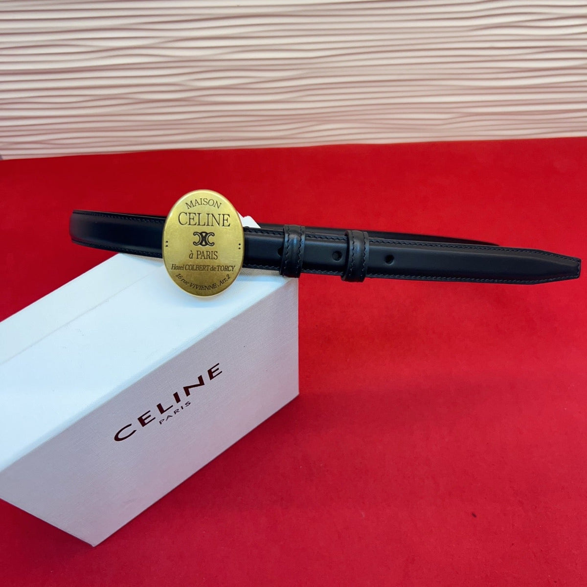 Celine Teen Maison Belt 2.5cm Black Gold Calfskin 201446