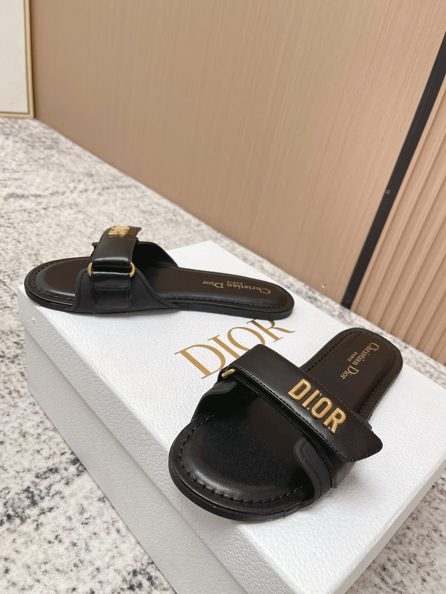 CD Dioriviera Dioract Slides Black Cowhide 752399