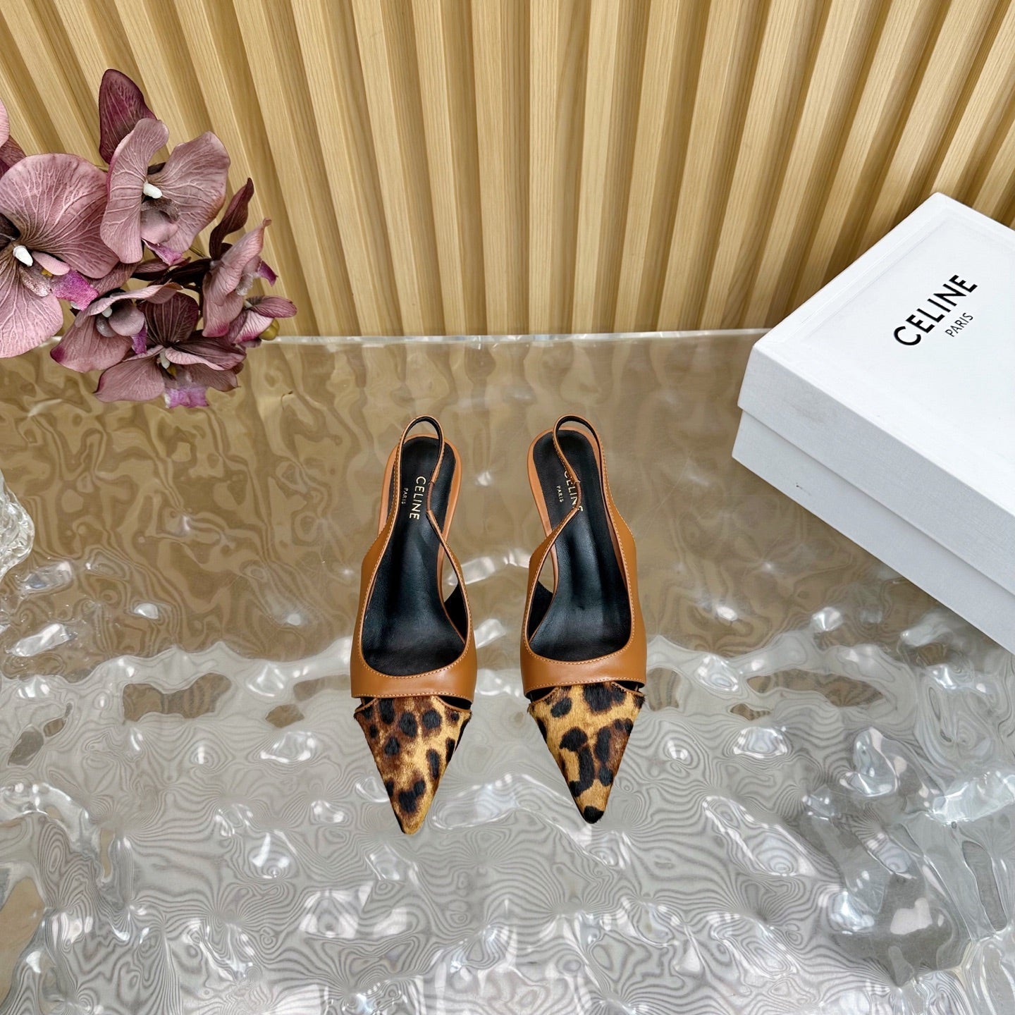 CL Judy Cap Toe Skingback 60mm In Tan Calfskin And Leopard Printed Hairy Calfskin 313783