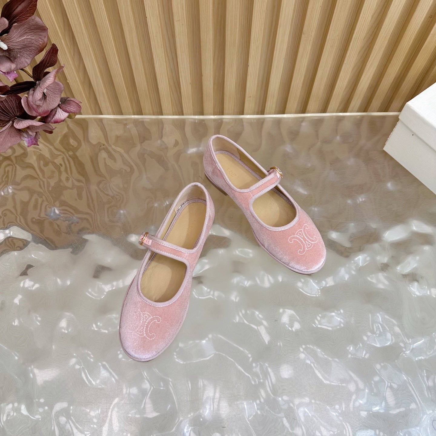 Celine 26s Mary Jane Flats In Pink Velvet