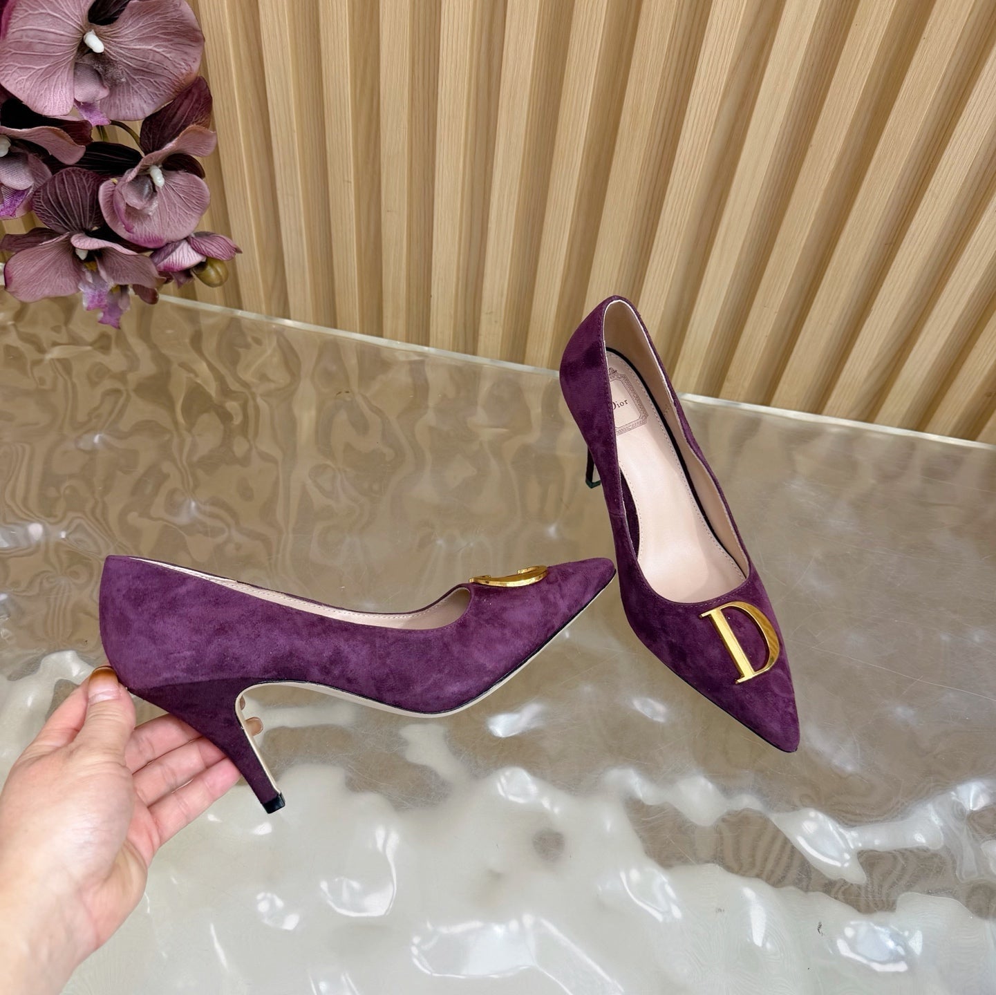 CD Buckle High-Heeled Elegant Shoes 85mm Burgundy Suede 537716