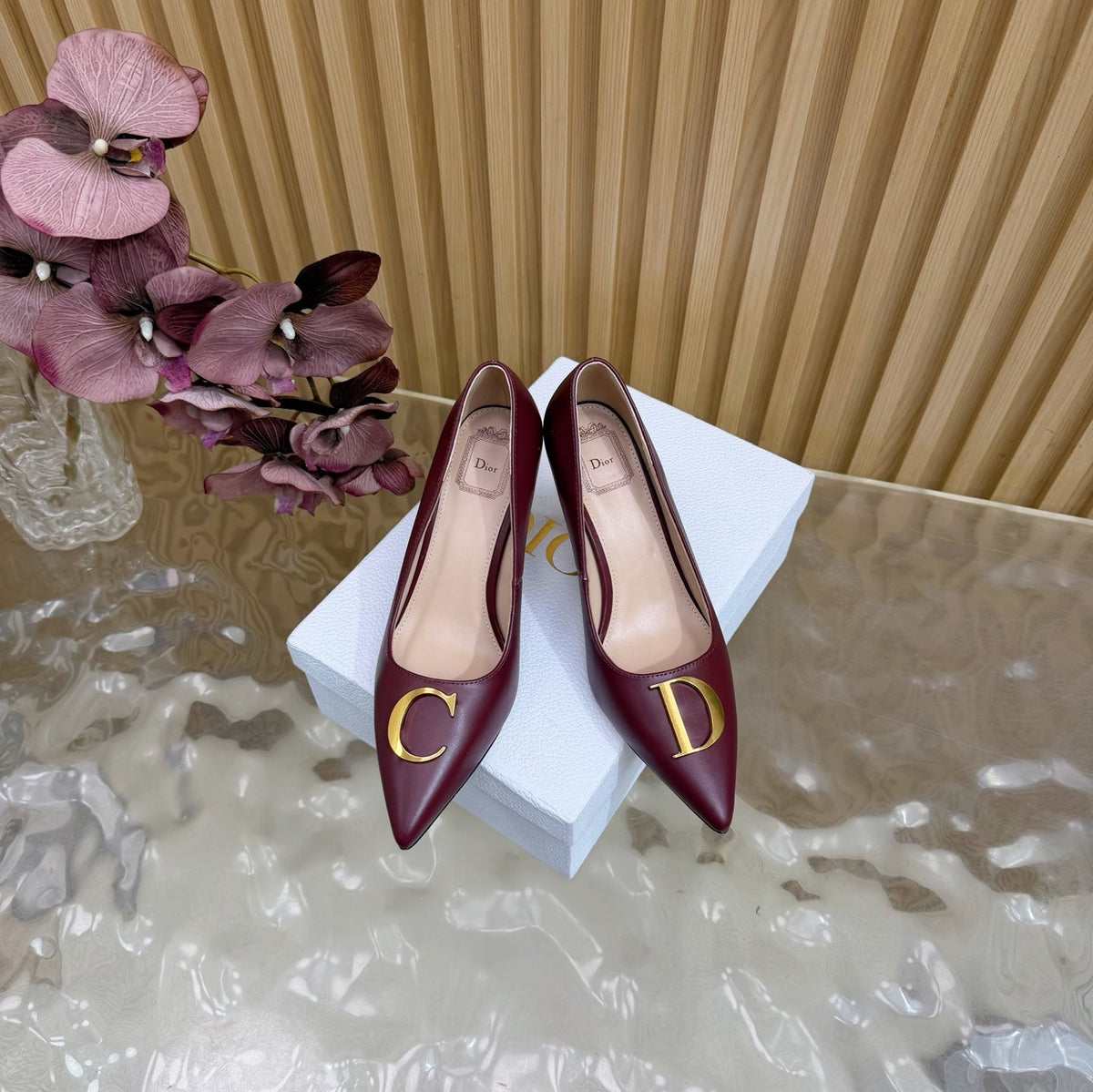 CD Buckle High-Heeled Elegant Shoes 85mm Burgundy Cowhide 537720