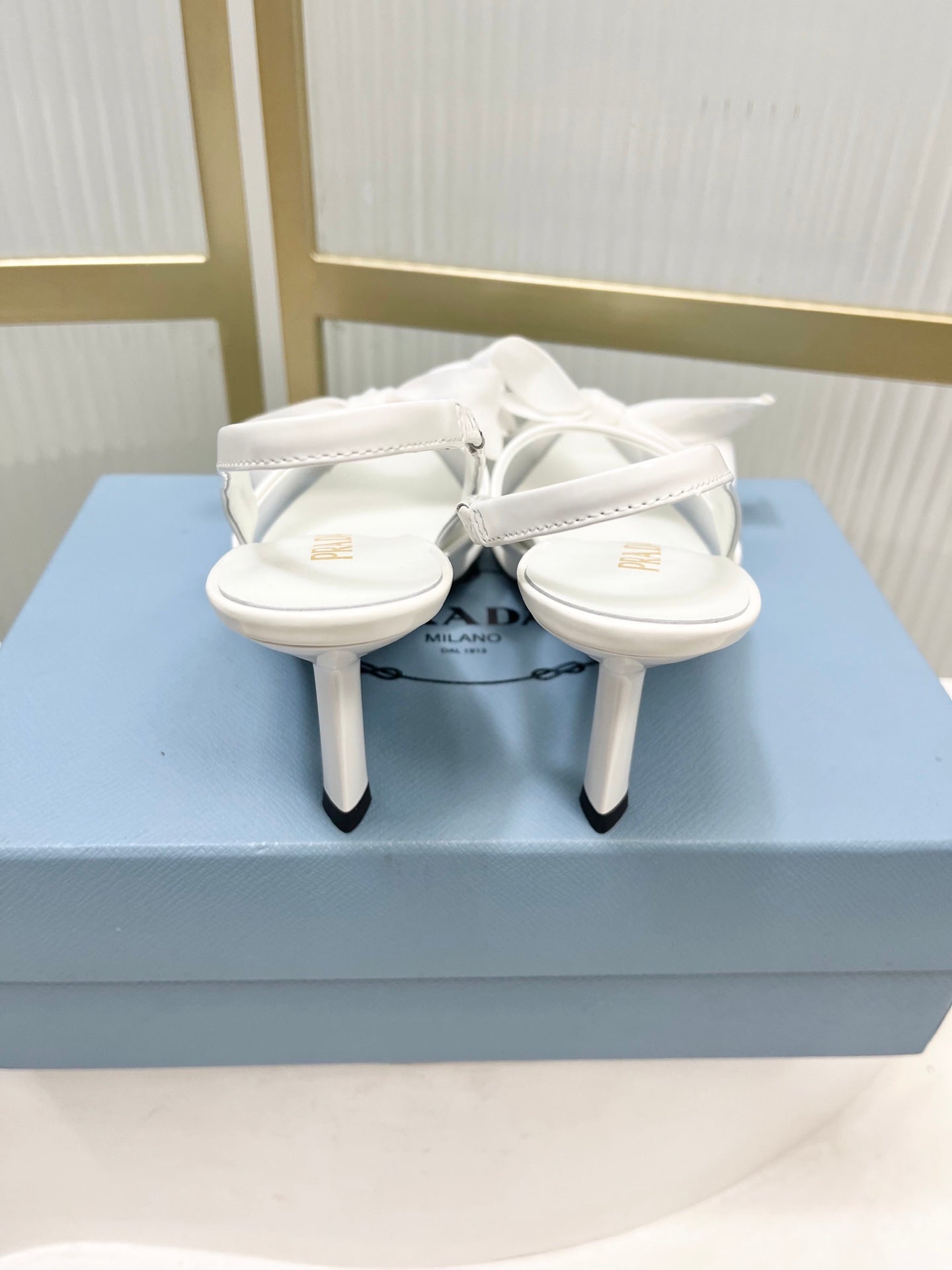 Prada Mesh Stiletto Sandals 7.5 White Sheepskin 606007