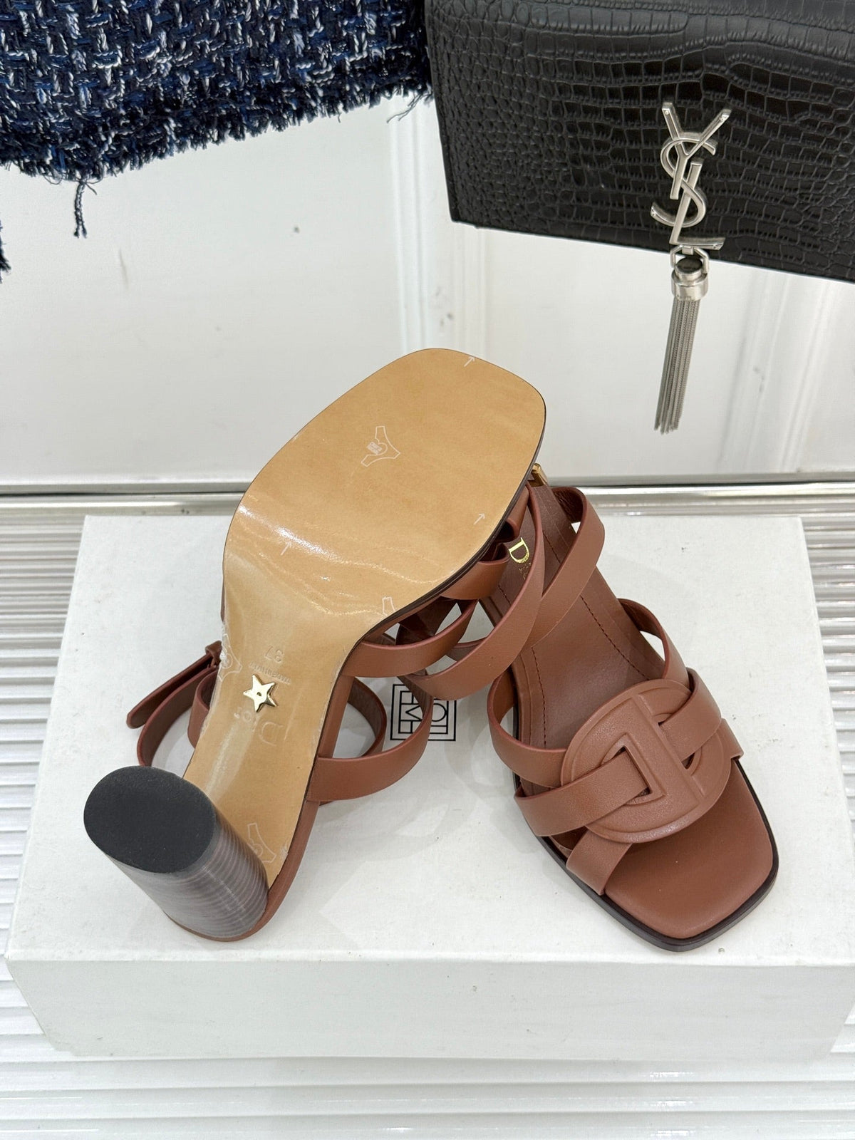 CD D-Club Heeled Sandal 80mm Brown Calfskin 473831