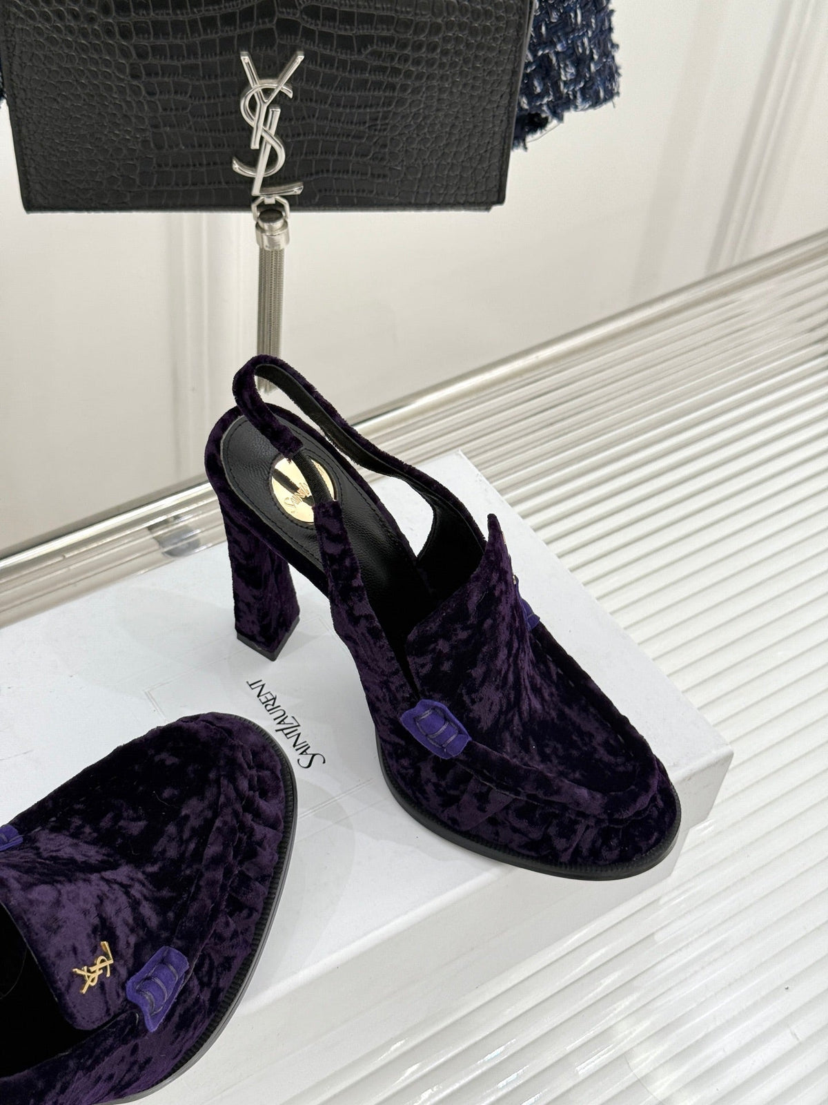 YSL 26WF Le Slingback 10.5cm Purple Velvet642957