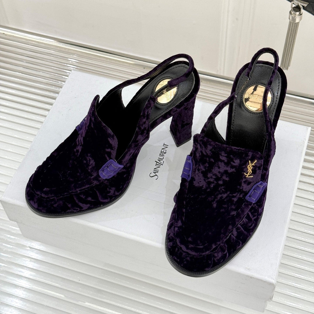 YSL 26WF Le Slingback 10.5cm Purple Velvet642957