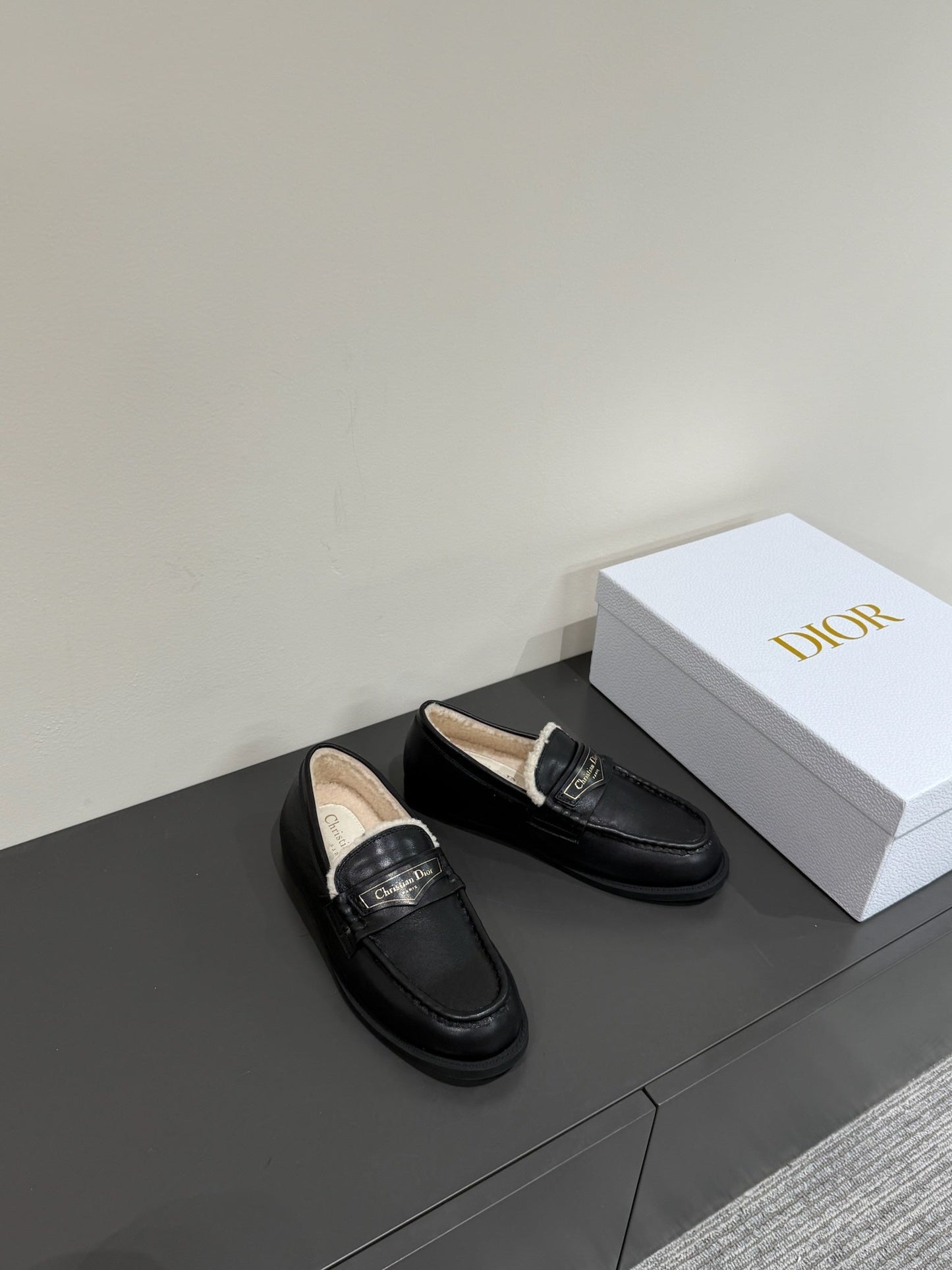 CD Loafers In Black Lambskin And Fleece Lining 109291