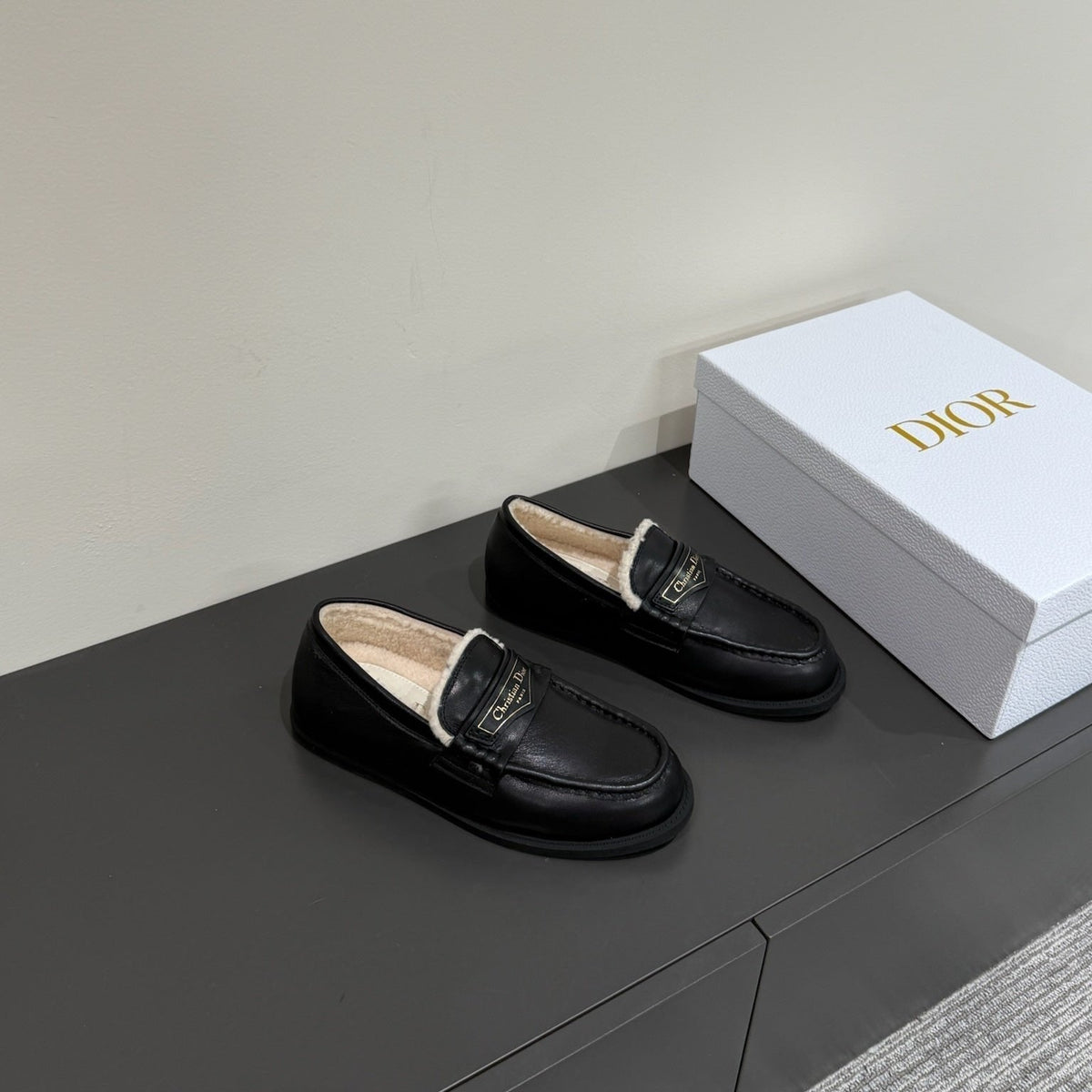CD Loafers In Black Lambskin And Fleece Lining 109291