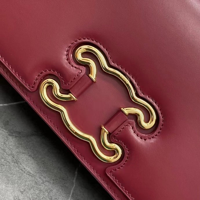 Celine Frame Bag Triomphe Burgundy Calfskin