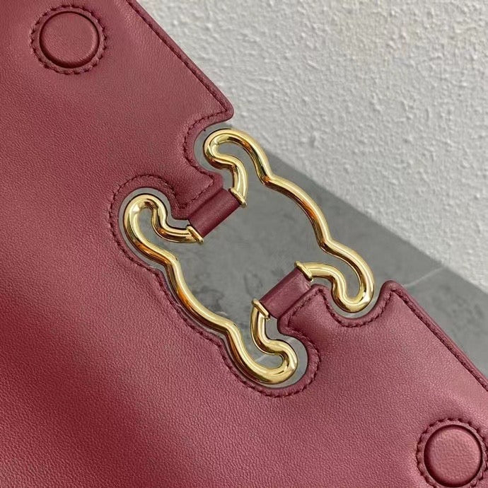 Celine Frame Bag Triomphe Burgundy Calfskin