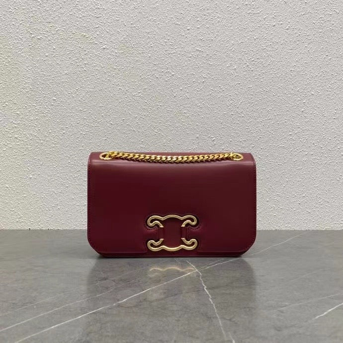 Celine Frame Bag Triomphe Burgundy Calfskin