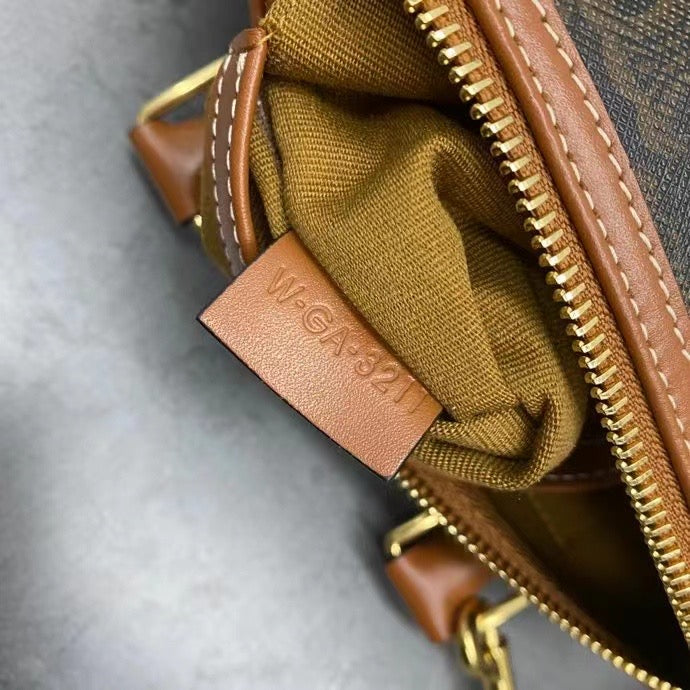 Celine Small Boston Bag Triomphe Black Brown Canvas & Calfskin