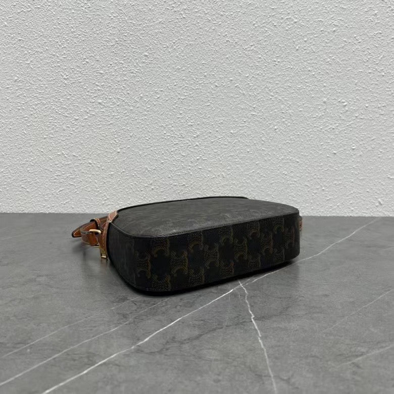 Celine Camera Bag 20 Bag Triomphe Black Brown Canvas & Calfskin