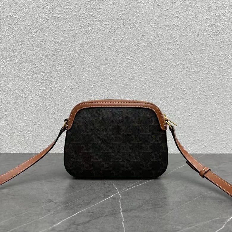 Celine Camera Bag 20 Bag Triomphe Black Brown Canvas & Calfskin