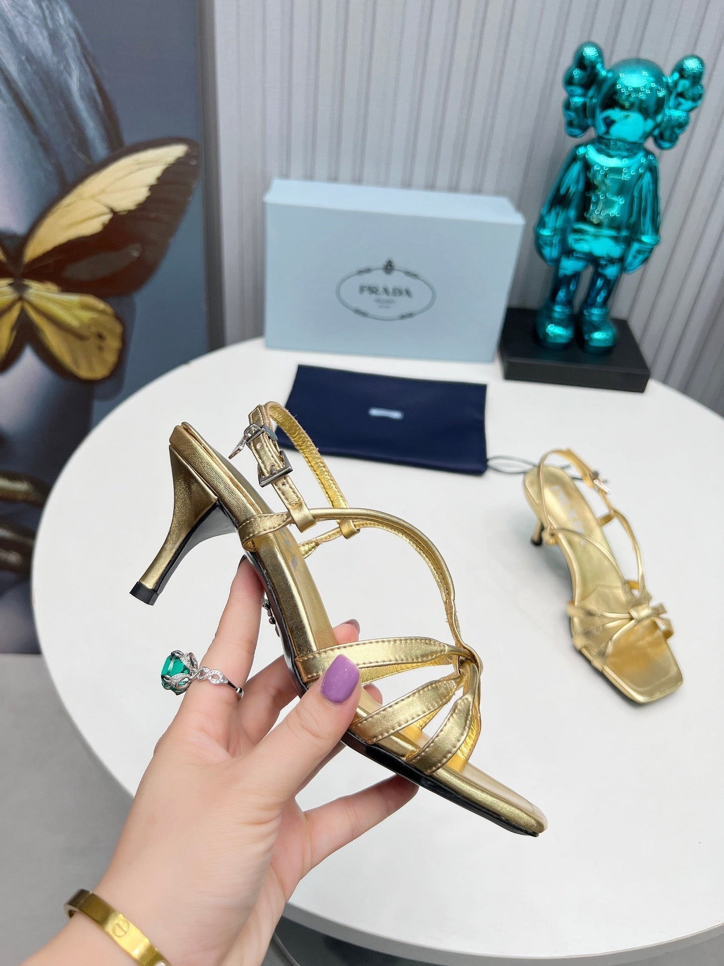Prada 26s Strappy Sandals Stiletto Heel 60mm In Gold Calfskin