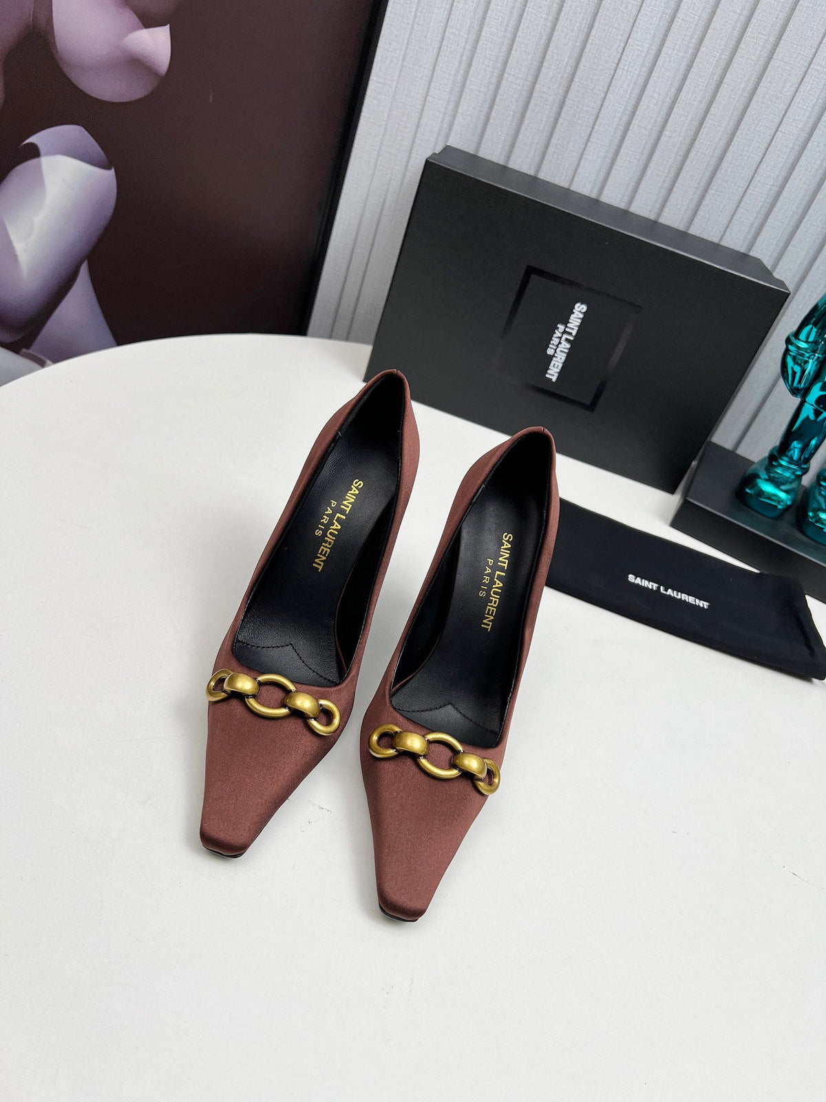YSL Hermione Pump 11cm Brown Silk 680397