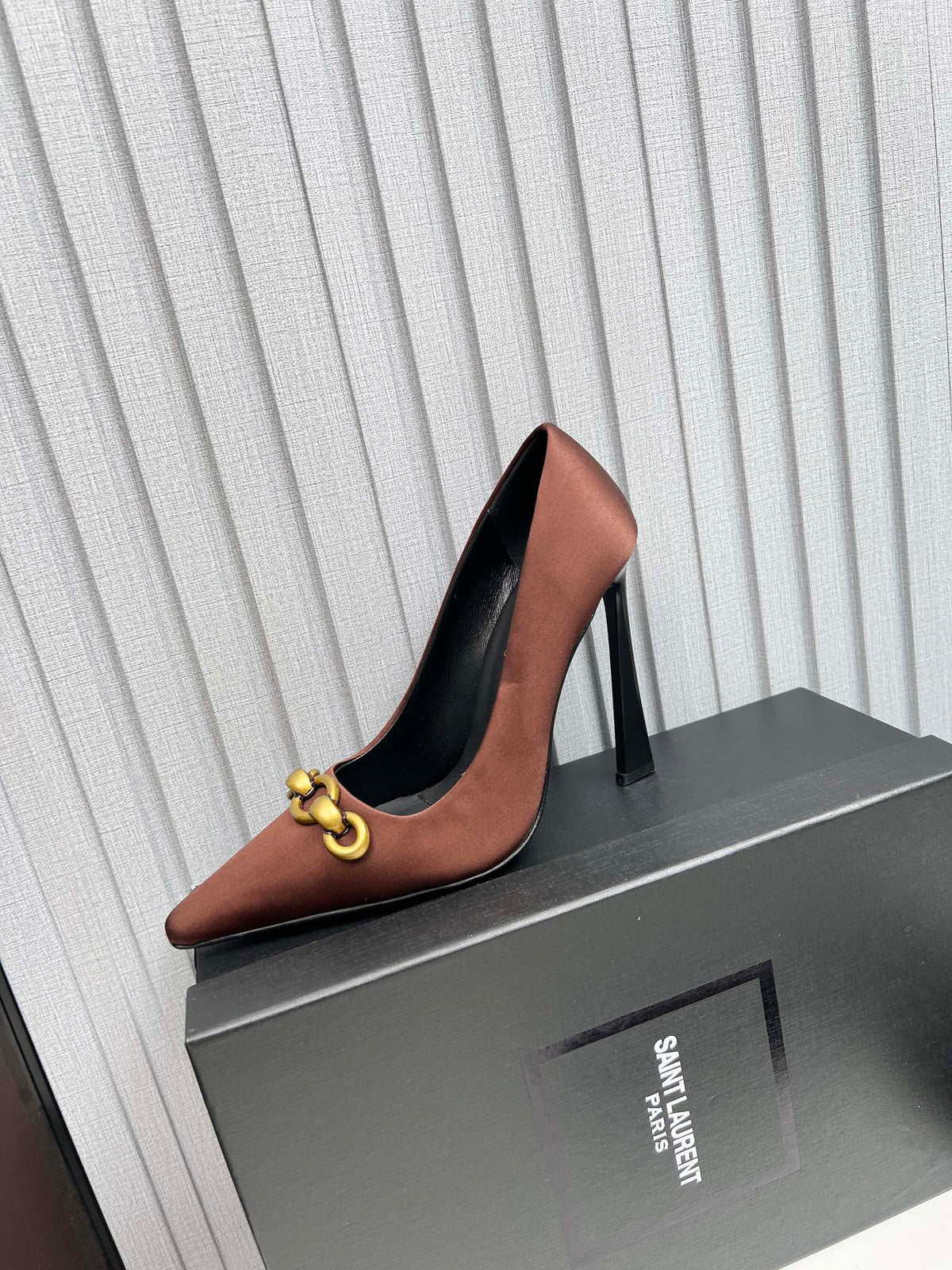 YSL Hermione Pump 11cm Brown Silk 680397