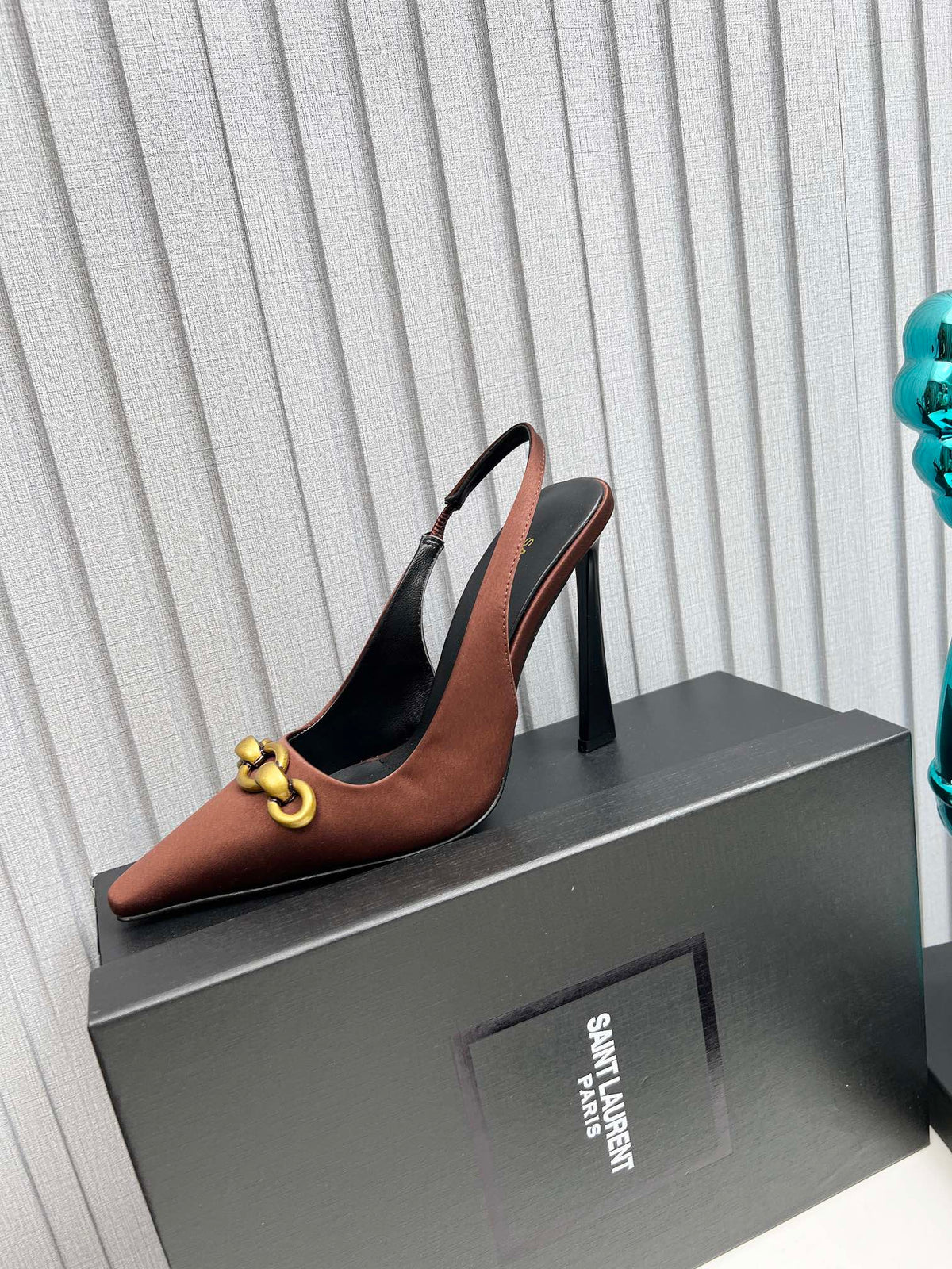 YSL Hermione Slingback 11cm Brown Silk 680403