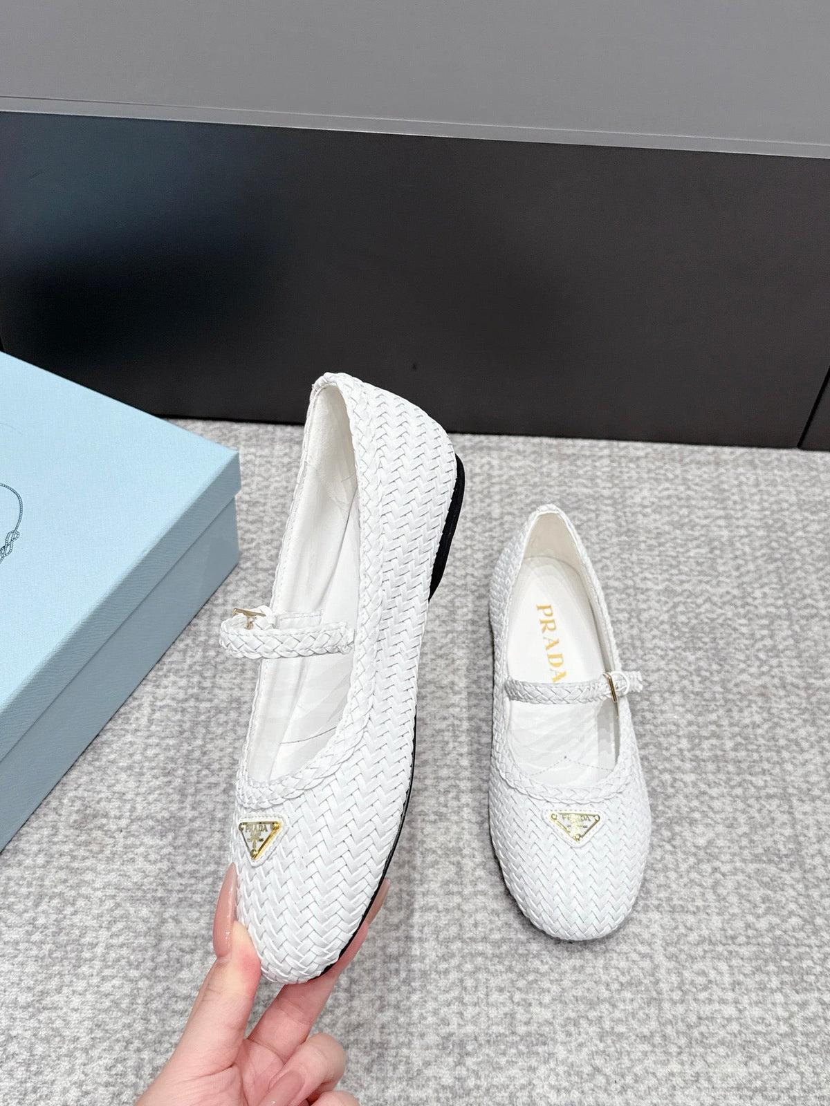 Prada 2026 Ballet Flat White Woven Leather 855703